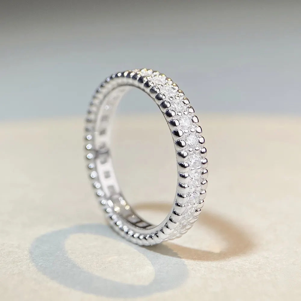 Round Engagement Ring Drilling Design 925 Silver Zircon