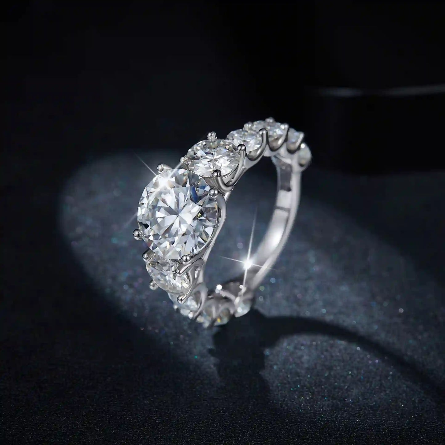 Round Engagement Ring 8ct 10mm 925 Silver Moissanite