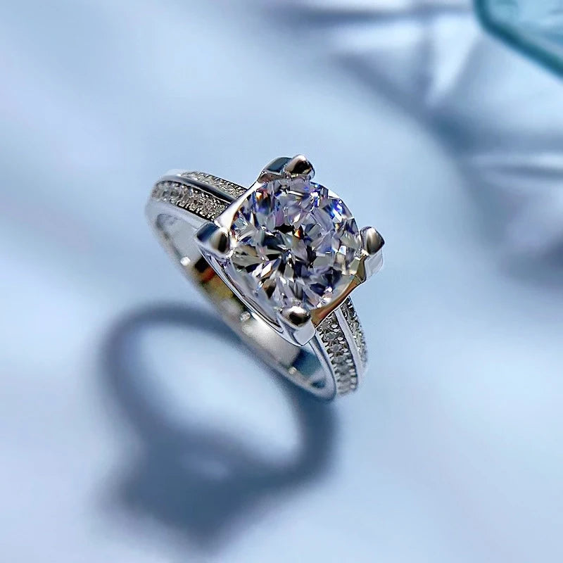 Round Engagement Ring 8.0mm 925 Silver High Carbon Diamond