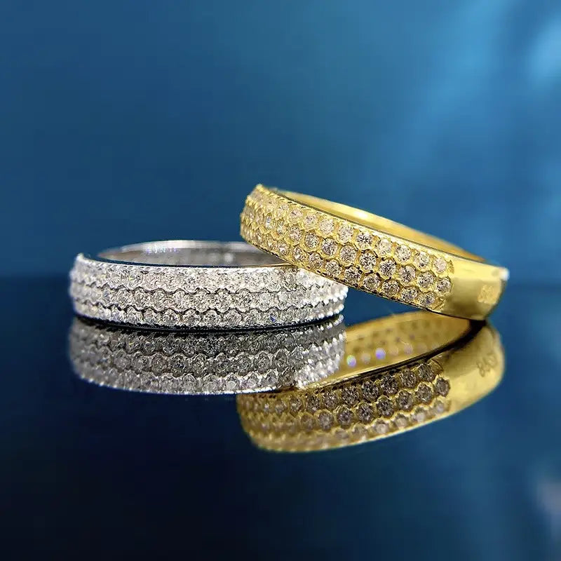 Round Engagement Ring Pave 925 Silver High Carbon Diamond