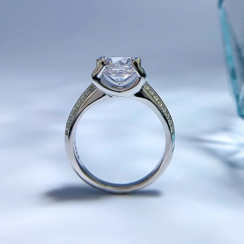Round Engagement Ring 8.0mm 925 Silver High Carbon Diamond