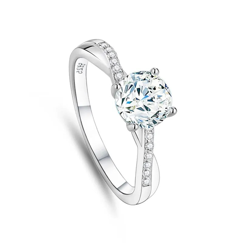 Round Engagement Ring 1ct 6.5mm 925 Silver Moissanite