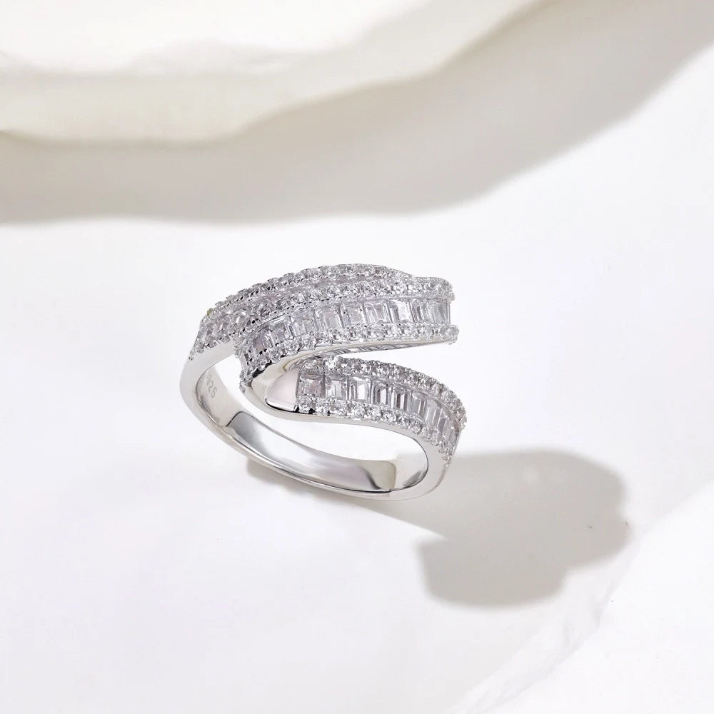 S Line Engagement Ring 925 Silver Zircon