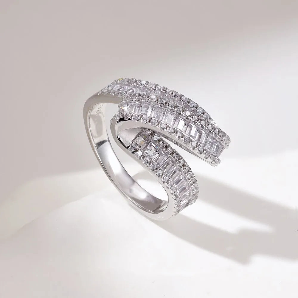 S Line Engagement Ring 925 Silver Zircon