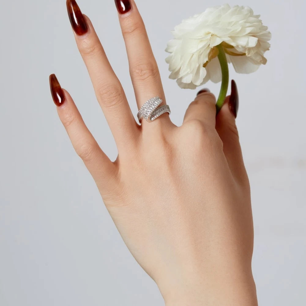 S Line Engagement Ring 925 Silver Zircon