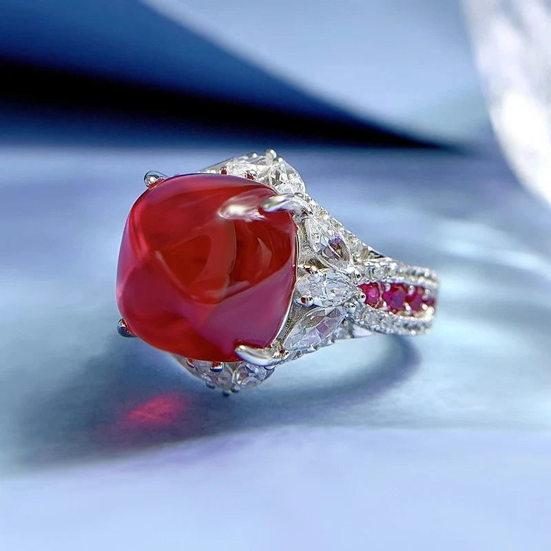 Sugar Tower Engagement Ring 12*12 925 Silver Ruby
