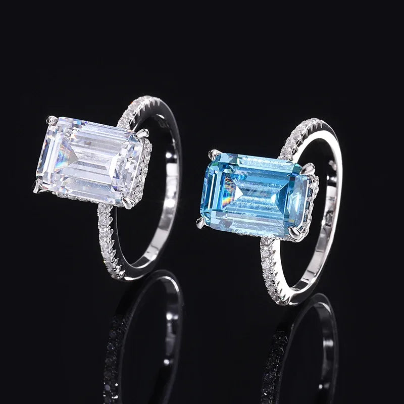 Asscher Engagement Ring 8*11 925 Silver High Carbon Diamond