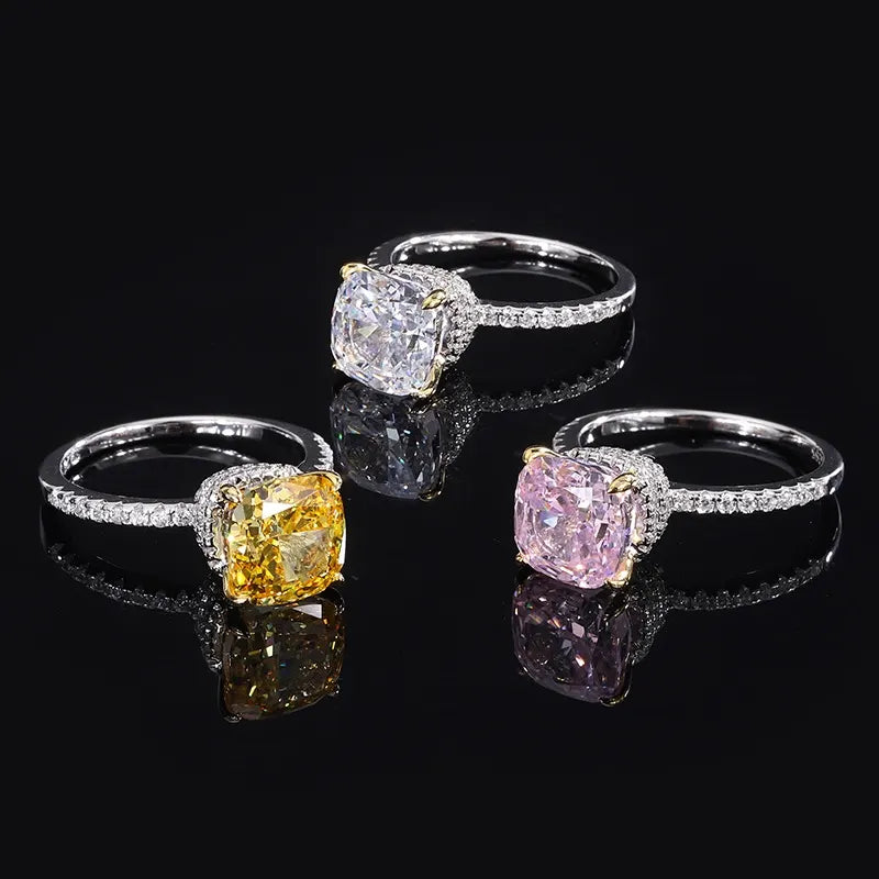 Cushion Engagement Ring 9*9 925 Silver High Carbon Diamond