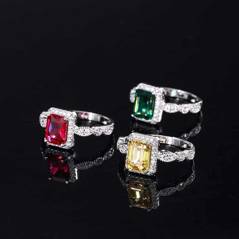 Emerald Engagement Ring 6*8 925 Silver High Carbon Diamond