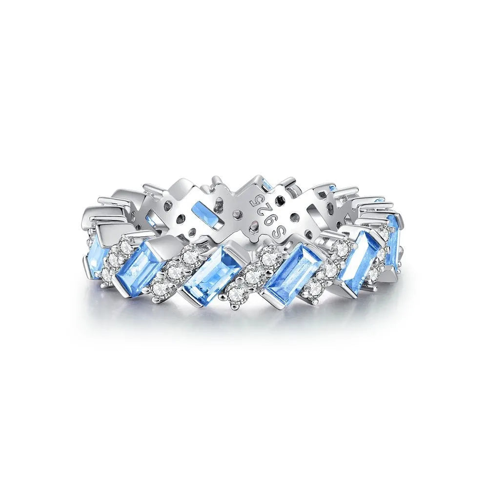 Emerald Engagement Ring Drilling Design 925 Silver High Carbon Diamond