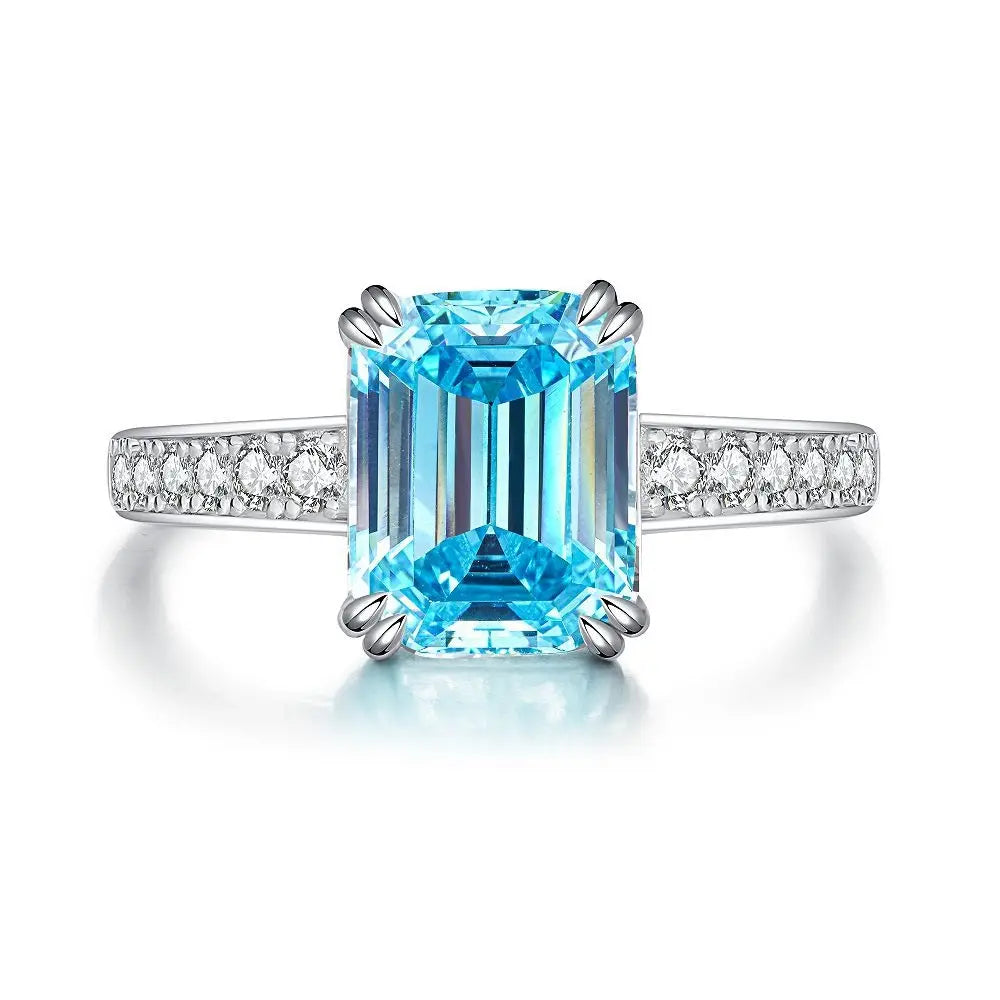 Emerald Engagement Ring 4ct 8*10 925 Silver High Carbon Diamond