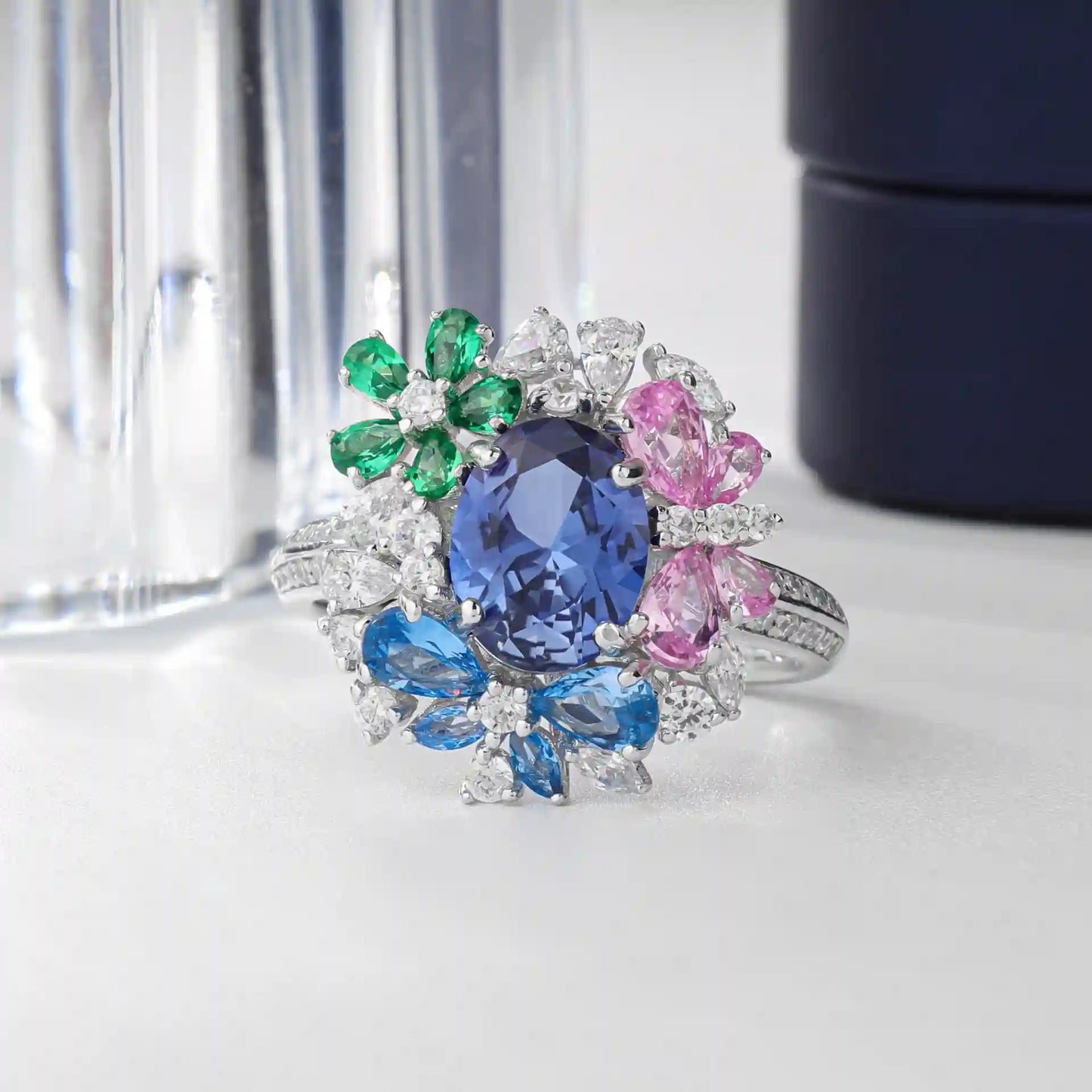 Oval Engagement Ring 7*9mm 925 Silver Cultivated Gems