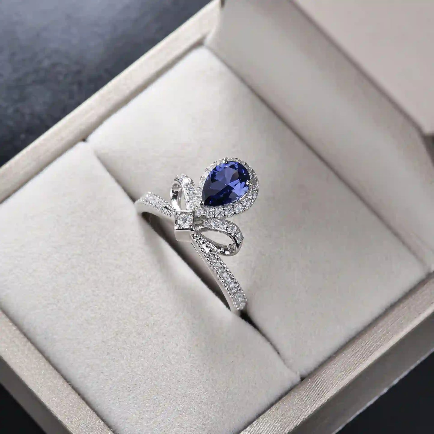 Pear Engagement Ring Crown 925 Silver High Carbon Diamond