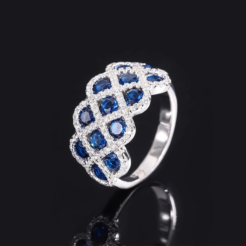 Round Engagement Ring Row Setting 925 Silver High Carbon Diamond