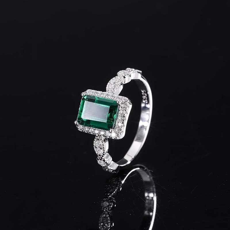 Emerald Engagement Ring 6*8 925 Silver High Carbon Diamond
