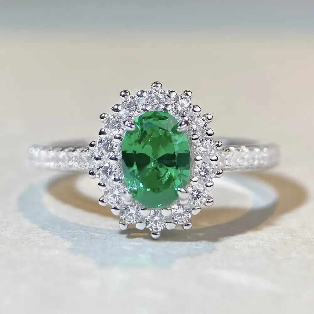 Oval Engagement Ring 925 Silver Cultivated Gems