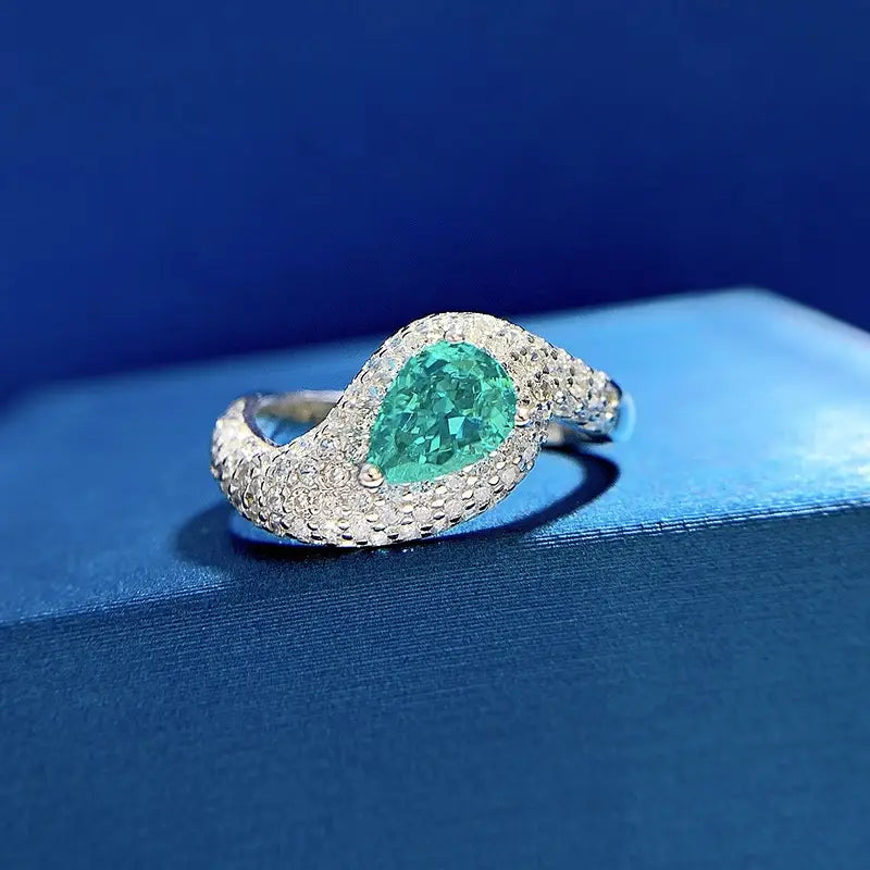 Pear Engagement Ring 5*7 Paraiba 925 Silver High Carbon Diamond
