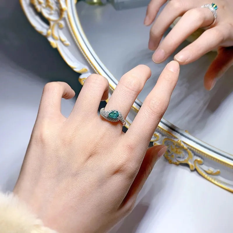 Pear Engagement Ring 5*7 Paraiba 925 Silver High Carbon Diamond