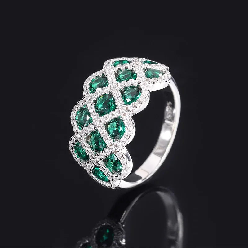 Round Engagement Ring Row Setting 925 Silver High Carbon Diamond