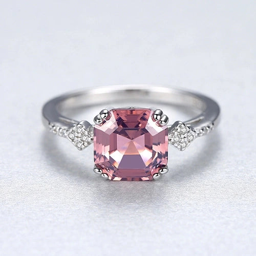 Asscher Engagement Ring 7*8 925 Silver High Carbon Diamond