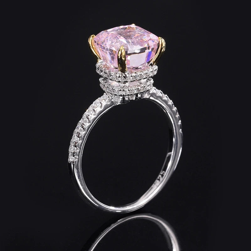 Cushion Engagement Ring 9*9 925 Silver High Carbon Diamond