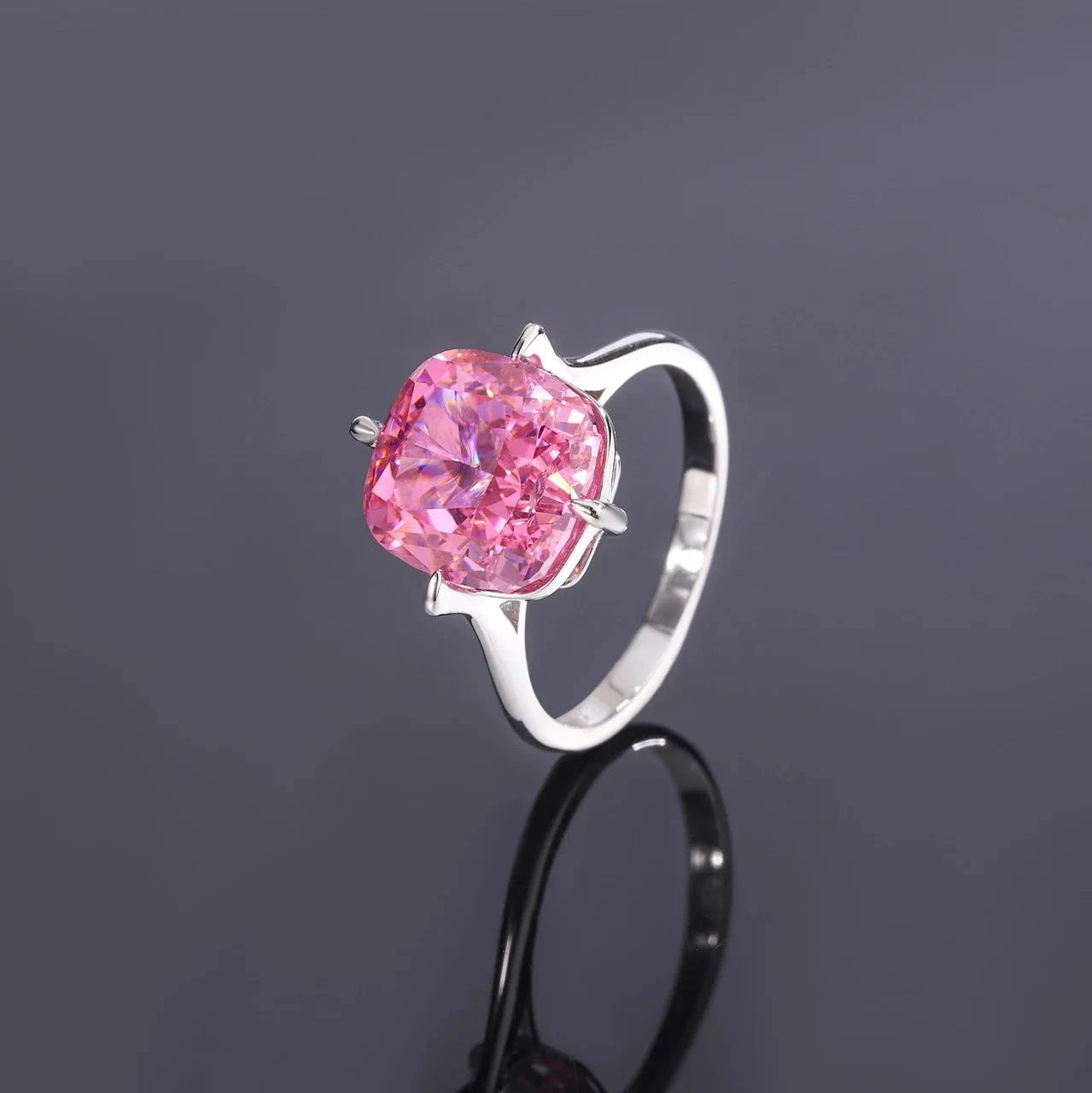 Cushion Engagement Ring 10*10 925 Silver High Carbon Diamond