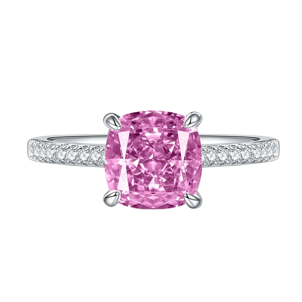 Cushion Engagement Ring 4.5ct 8*8 925 Silver High Carbon Diamond