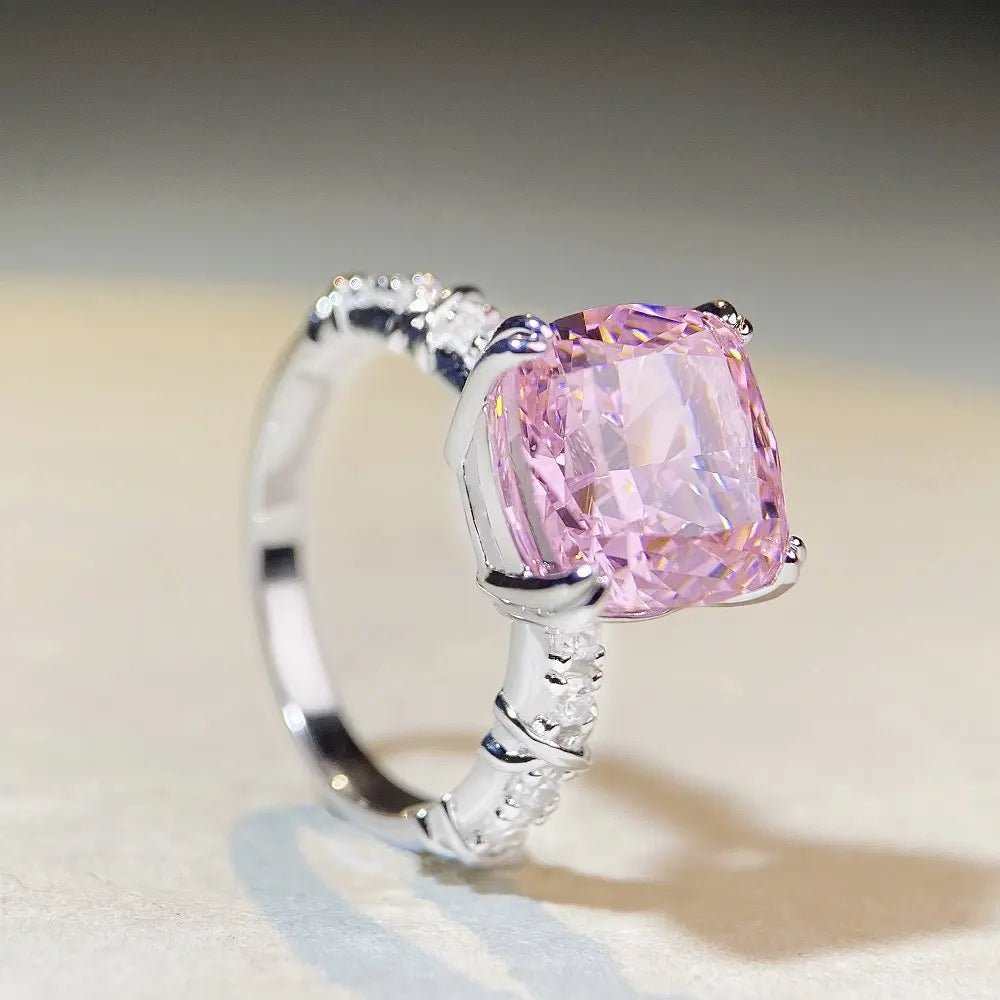 Cushion Engagement Ring 5ct 10*10 925 Silver High Carbon Diamond