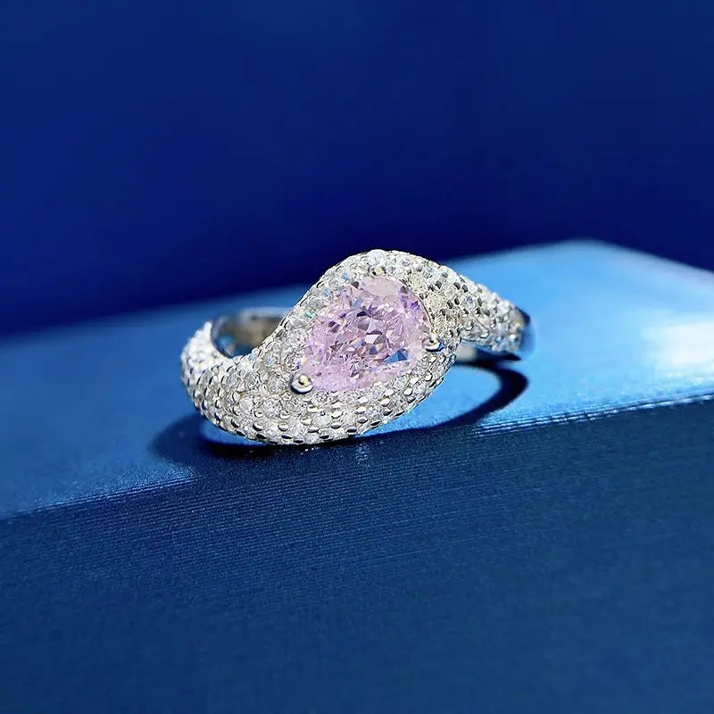Pear Engagement Ring 5*7 Paraiba 925 Silver High Carbon Diamond