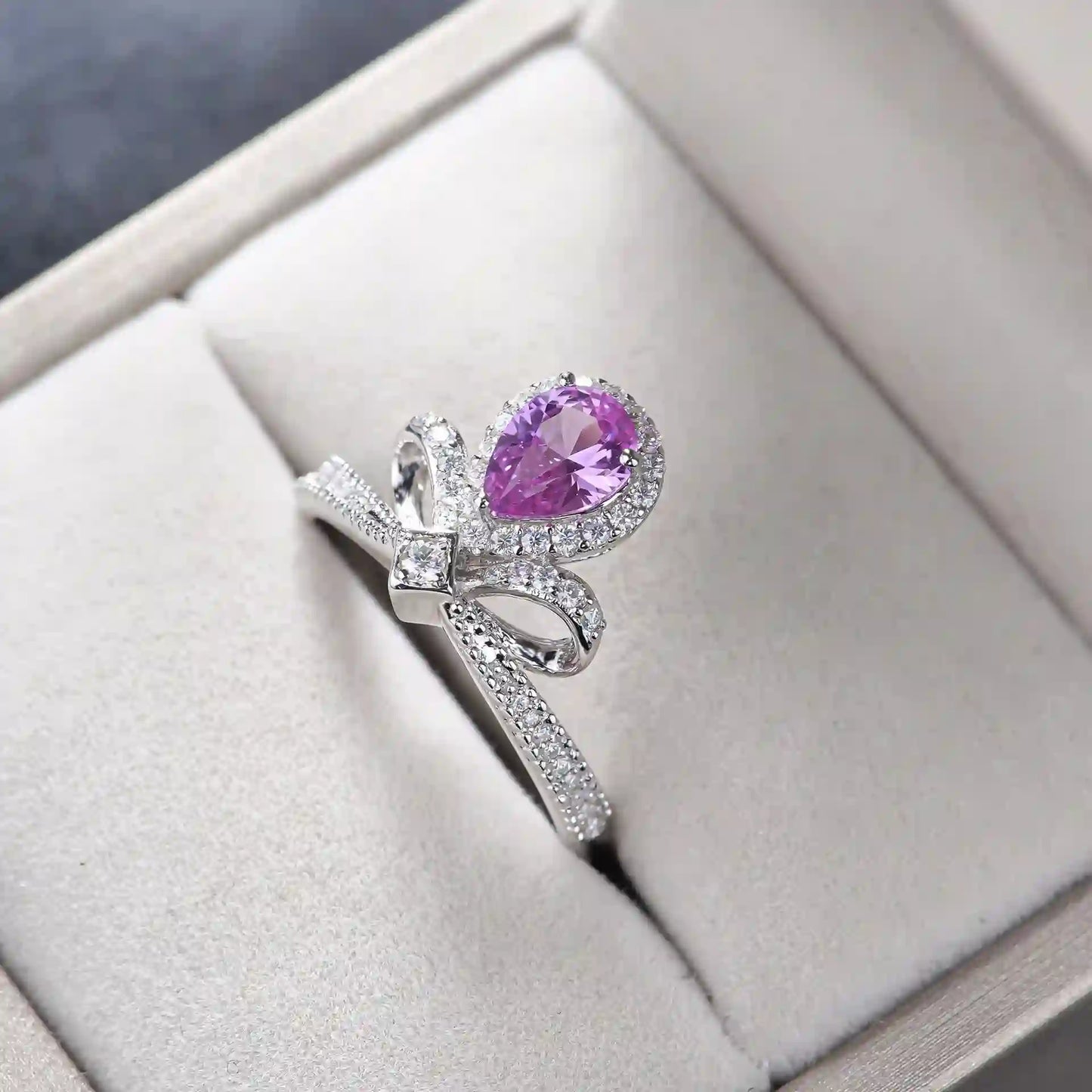 Pear Engagement Ring Crown 925 Silver High Carbon Diamond