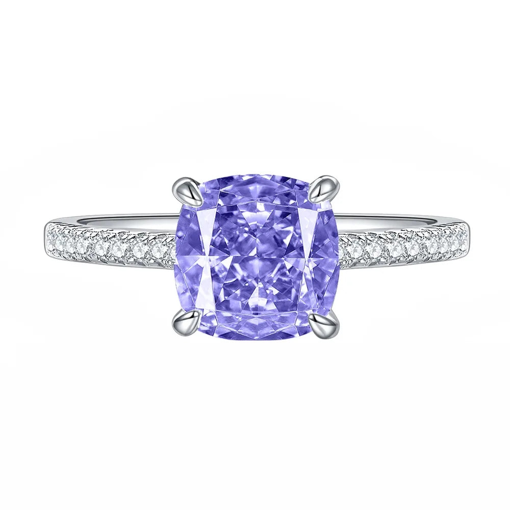 Cushion Engagement Ring 4.5ct 8*8 925 Silver High Carbon Diamond