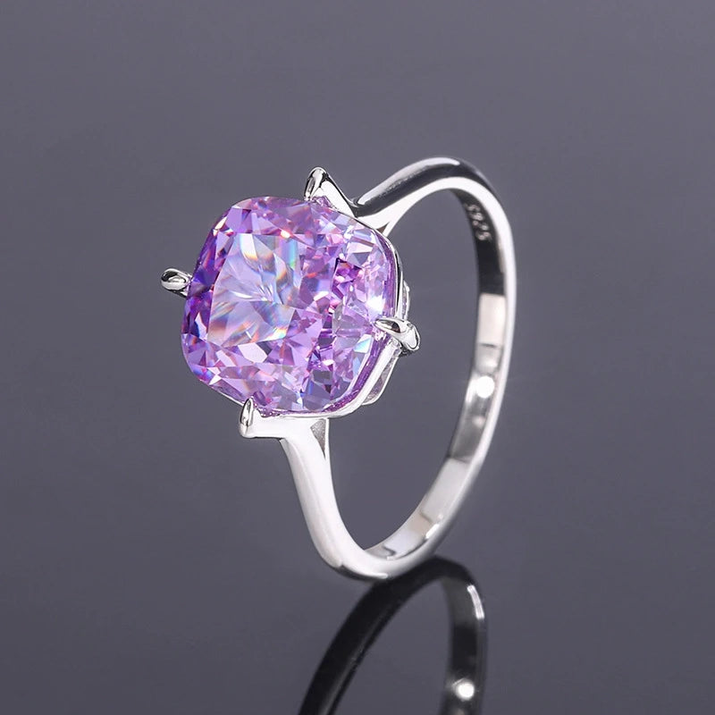 Cushion Engagement Ring 10*10 925 Silver High Carbon Diamond