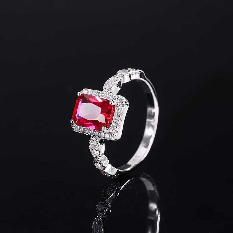Emerald Engagement Ring 6*8 925 Silver High Carbon Diamond