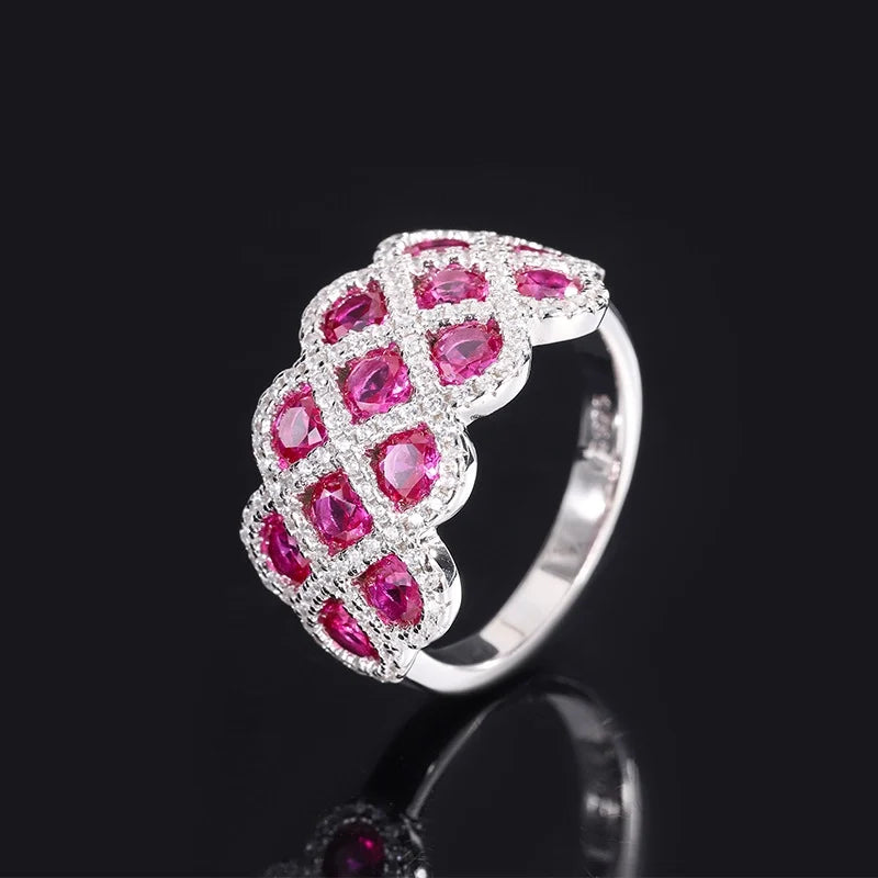 Round Engagement Ring Row Setting 925 Silver High Carbon Diamond
