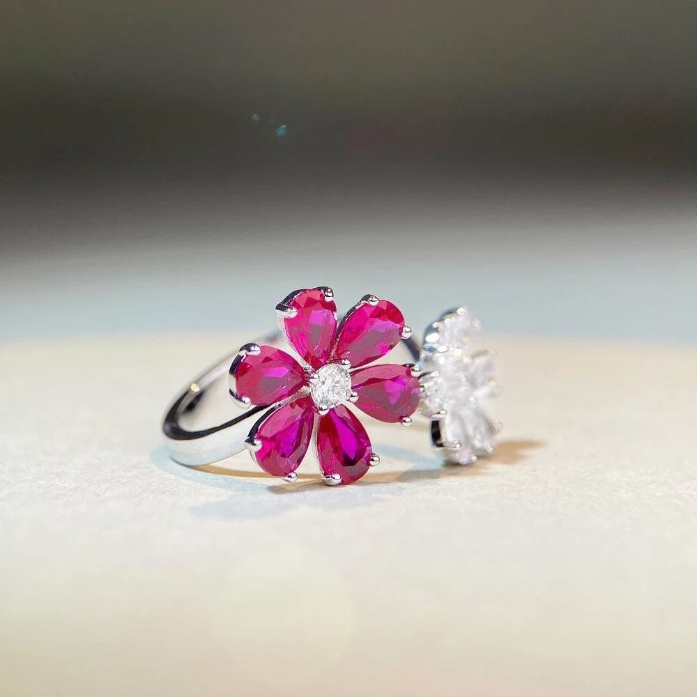 Pear Round Engagement Ring 925 Silver High Carbon Diamond Open Ring