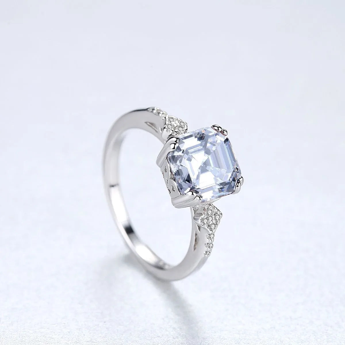 Asscher Engagement Ring 7*8 925 Silver High Carbon Diamond