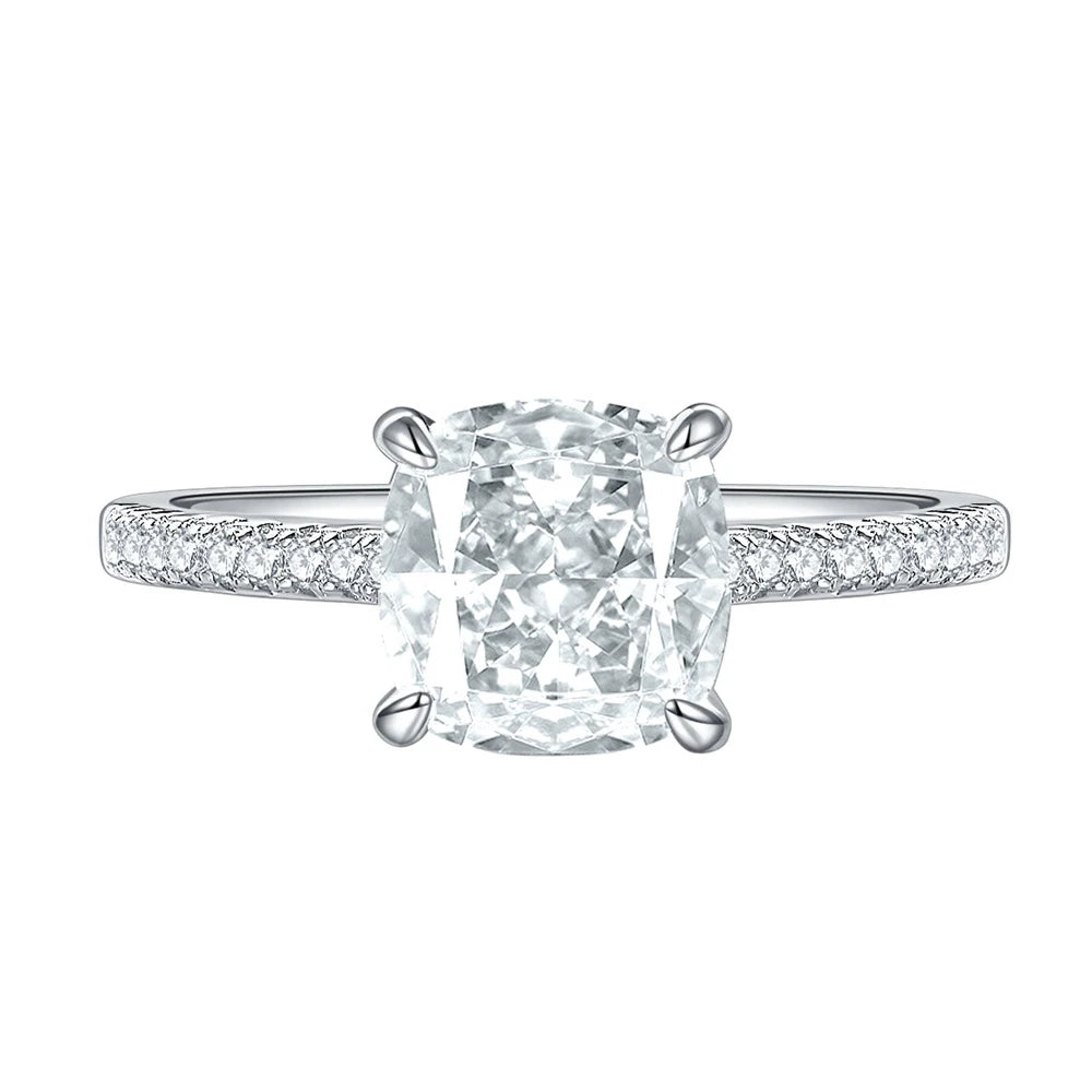 Cushion Engagement Ring 4.5ct 8*8 925 Silver High Carbon Diamond