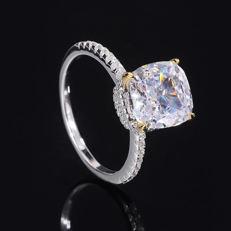 Cushion Engagement Ring 9*9 925 Silver High Carbon Diamond