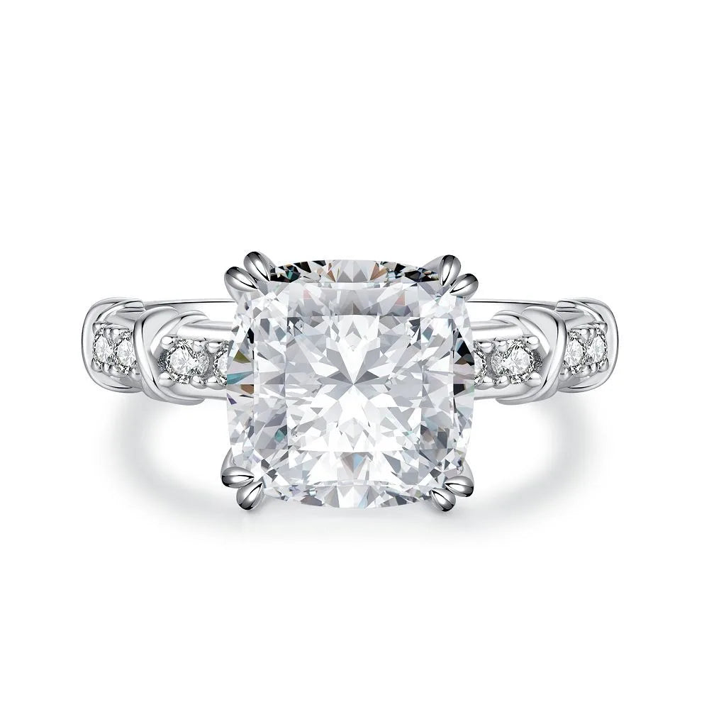 Cushion Engagement Ring 5ct 10*10 925 Silver High Carbon Diamond