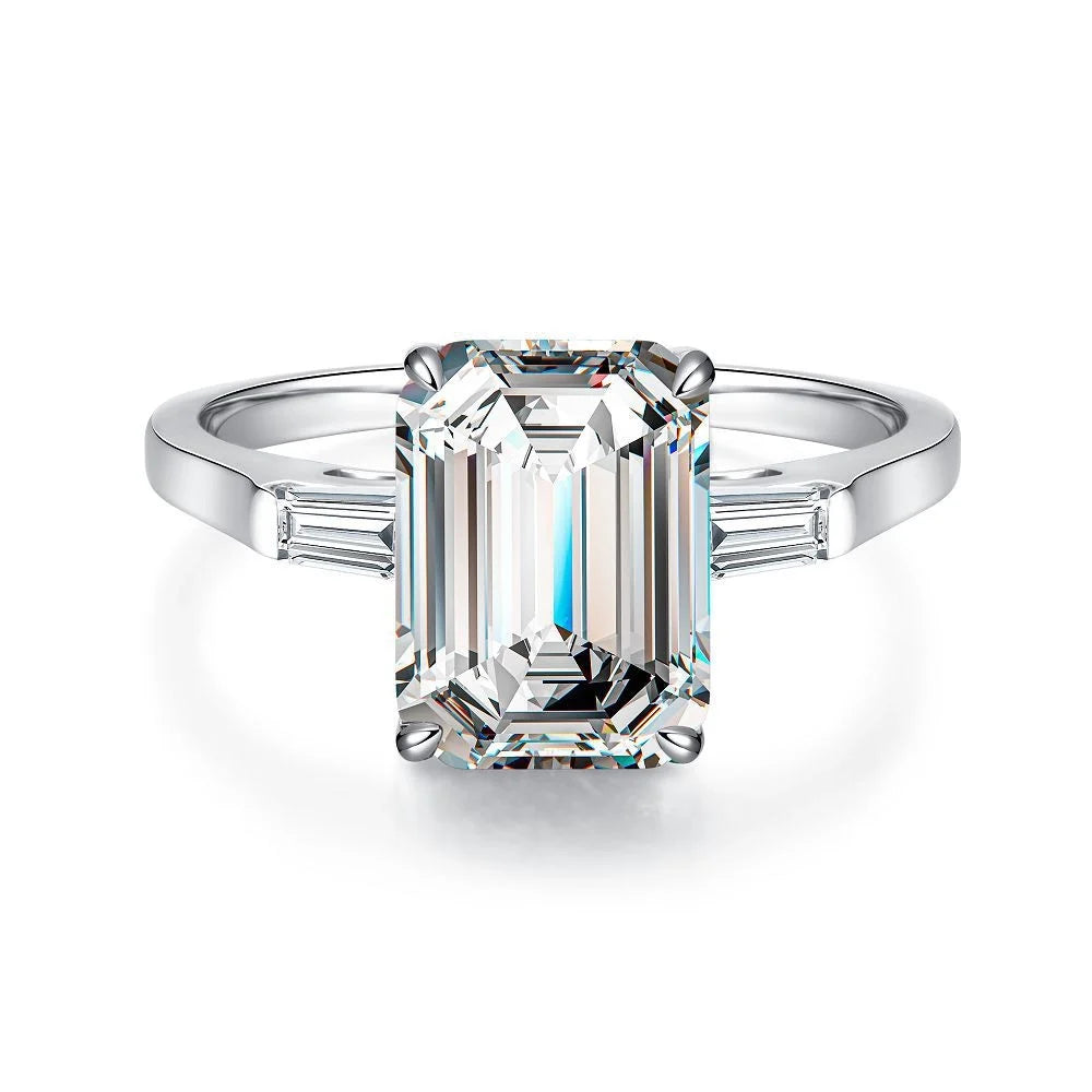 Emerald Engagement Ring 5ct 8*11 925 Silver High Carbon Diamond