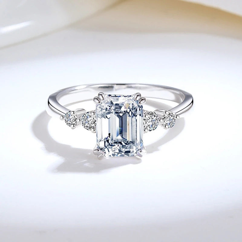 Emerald Engagement Ring 6*8 925 Silver Moissanite