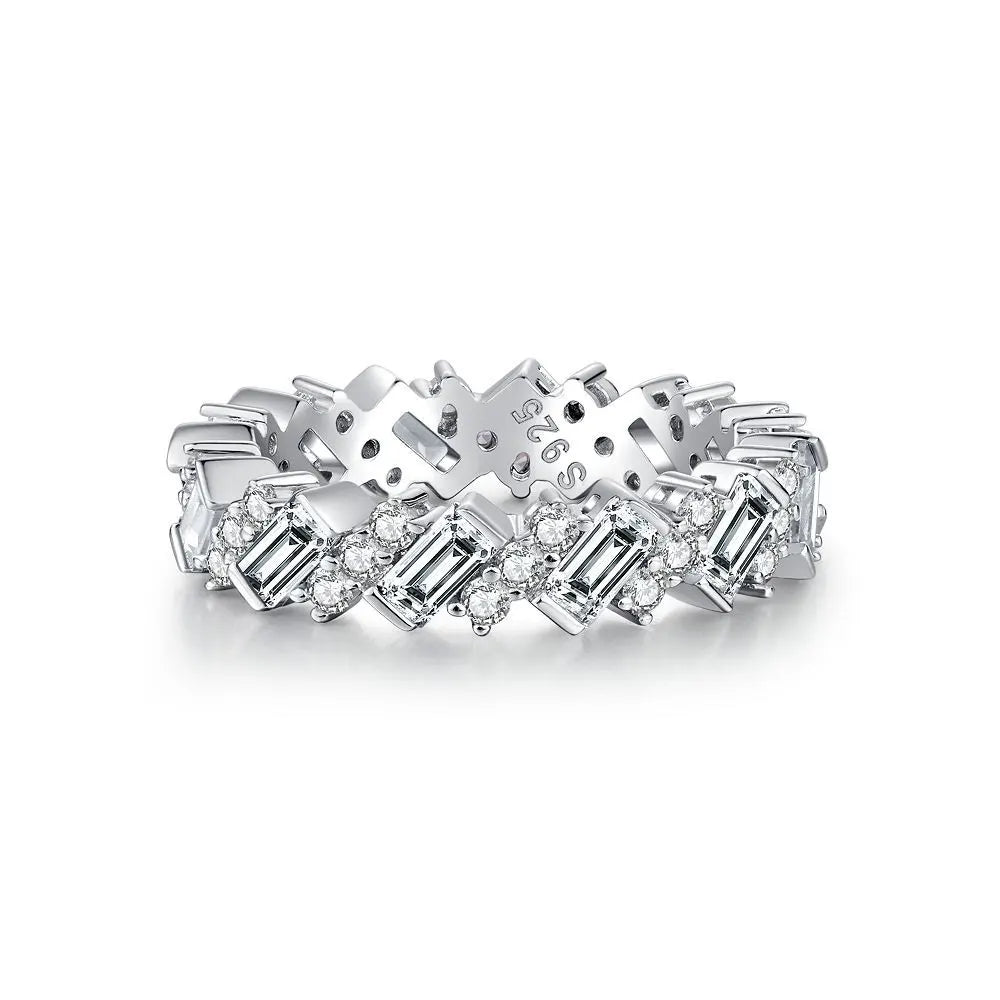 Emerald Engagement Ring Drilling Design 925 Silver High Carbon Diamond