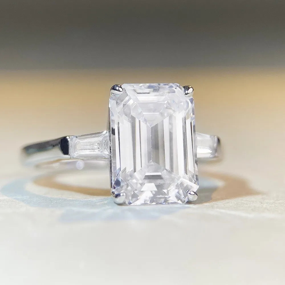 Emerald Engagement Ring 5ct 8*11 925 Silver High Carbon Diamond