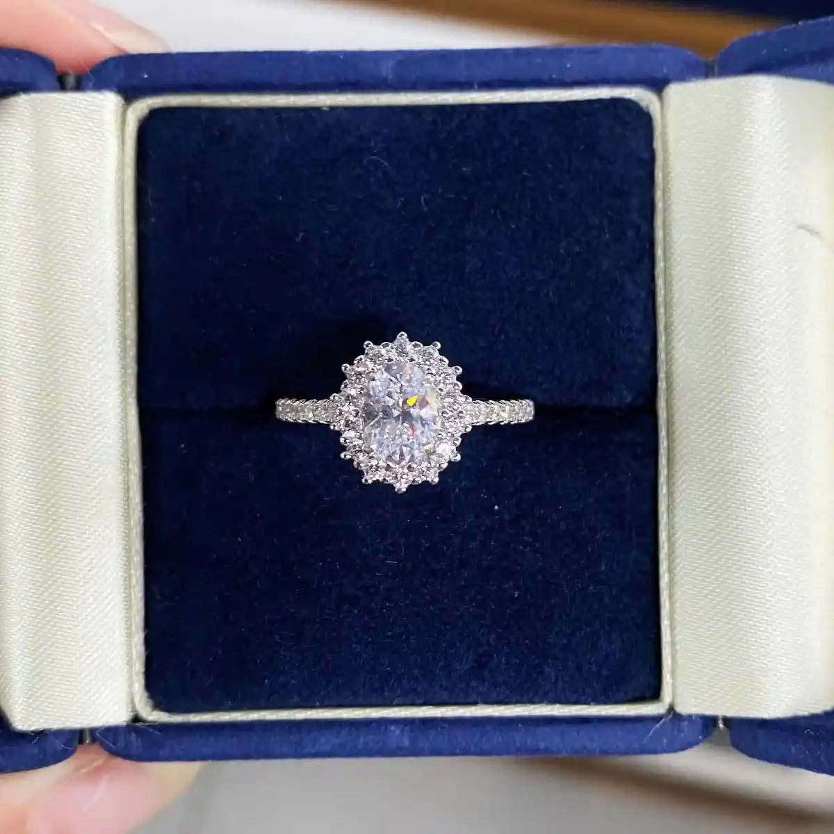 Oval Engagement Ring 925 Silver Cultivated Gems