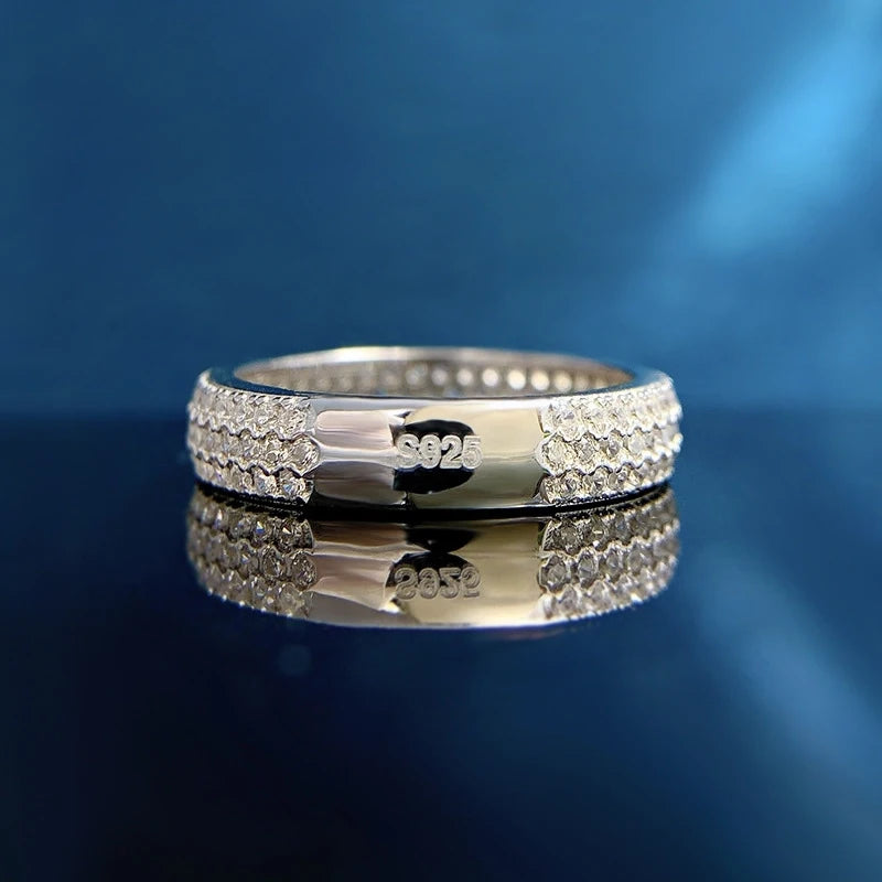 Round Engagement Ring Pave 925 Silver High Carbon Diamond