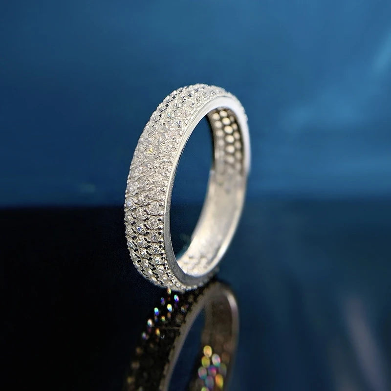 Round Engagement Ring Pave 925 Silver High Carbon Diamond