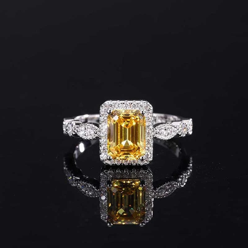 Emerald Engagement Ring 6*8 925 Silver High Carbon Diamond