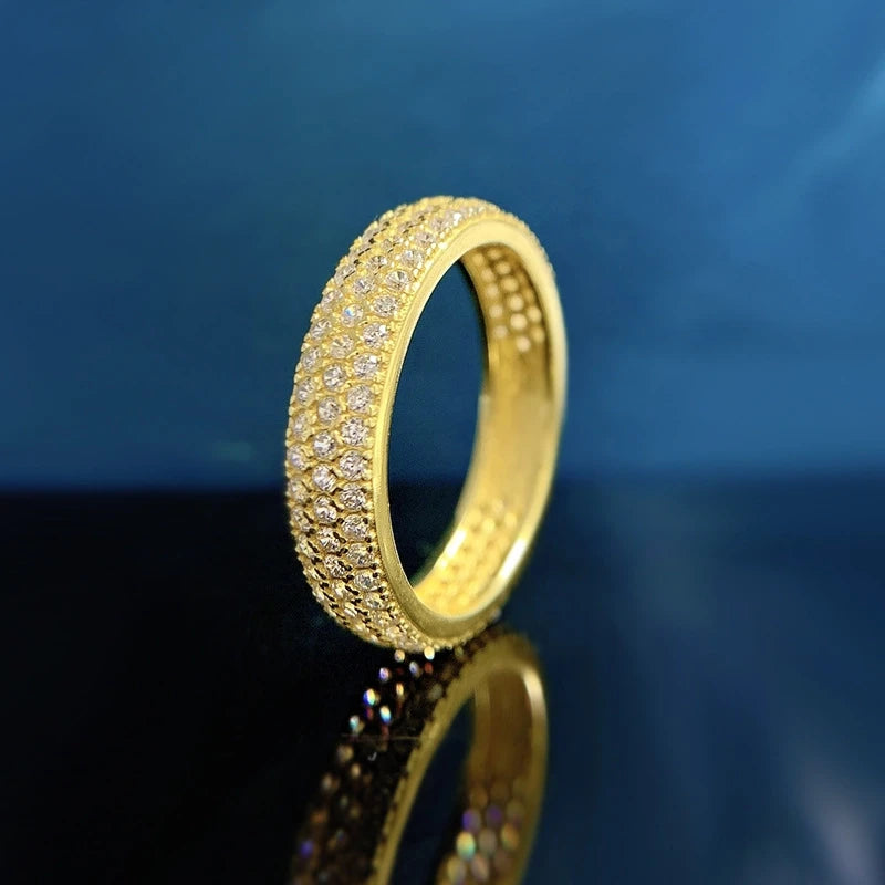 Round Engagement Ring Pave 925 Silver High Carbon Diamond