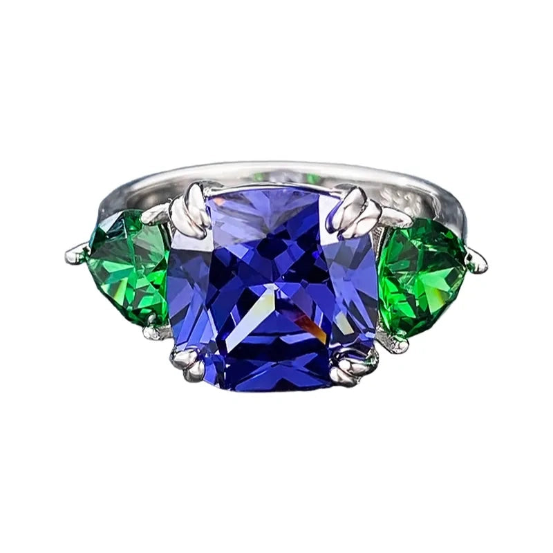 Cushion Engagement Ring 10*10 925 Silver Tanzanite