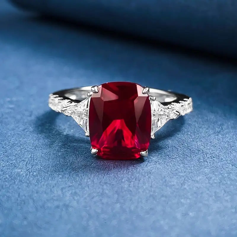 Cushion Engagement Ring 8*10 925 Silver Ruby
